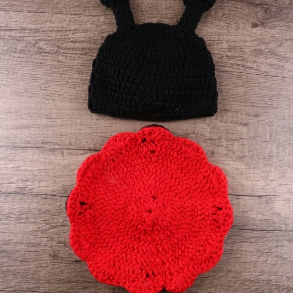 Newborn Unisex ladybug knit photography prop and hat - Picture 2 of 4